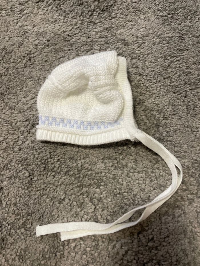 Bonnet naissance laine blanc mixte