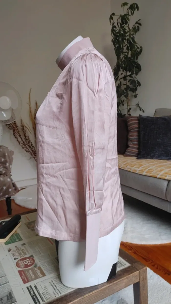 Blouse col haut manches longues viscose rose - photo numéro 3