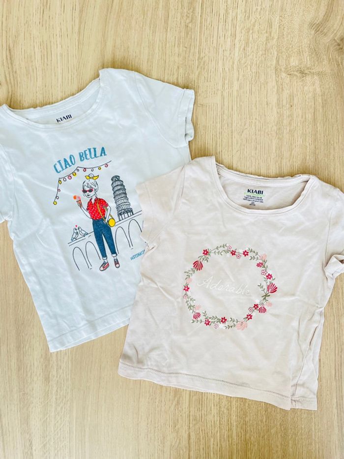 Lot de 2 t shirts fille rose et blanc imprimé 3 ans