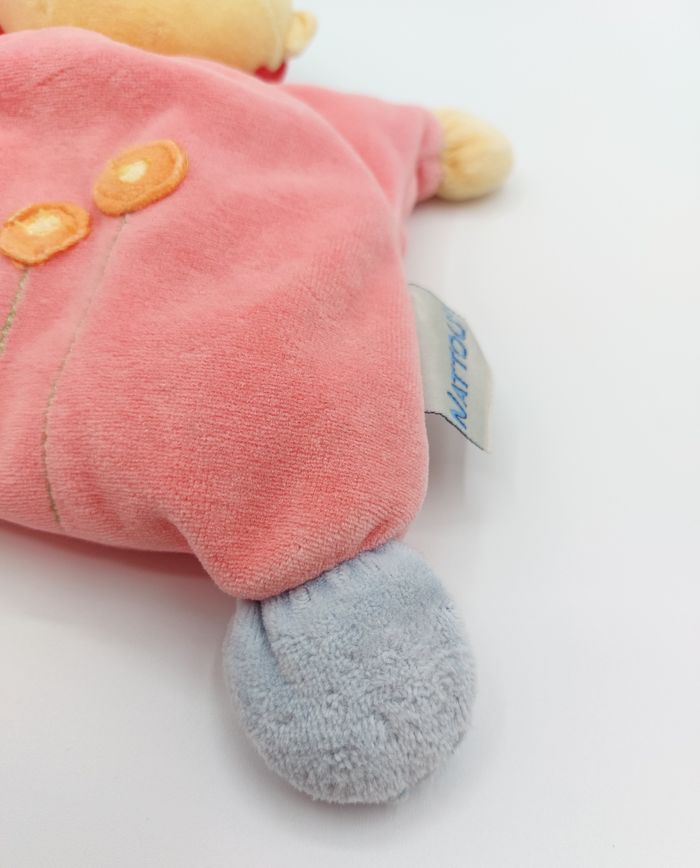 Doudou semi plat NATTOU Babette fille lutin grelot NATTOU rose bleu rouge fleurs - photo numéro 6