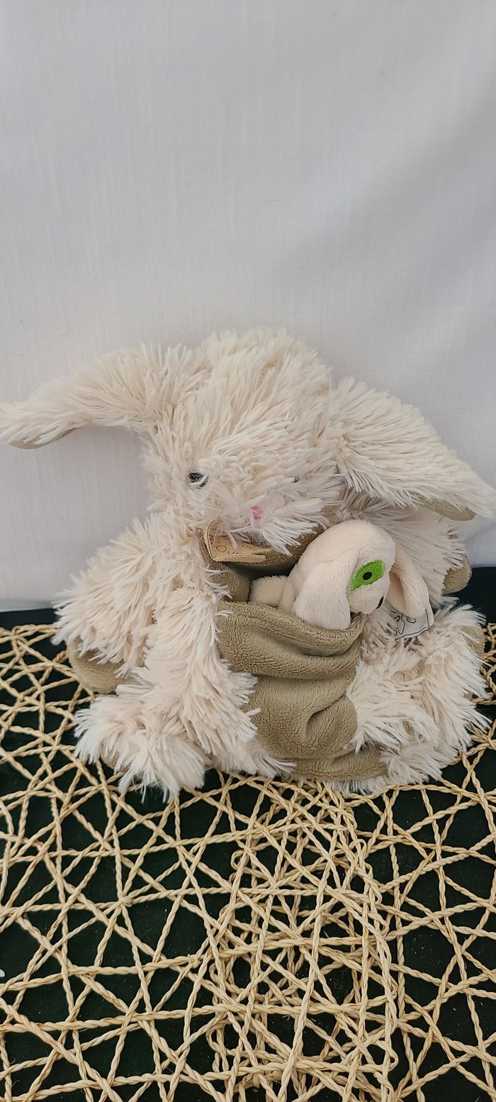 Doudou marionnette lapin écru beige marron avec chien HISTOIRE D'OURS - photo numéro 4