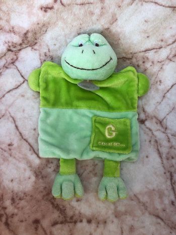 Doudou plat marionnette grenouille vert G comme grenouille BabyNat’ Baby Nat’