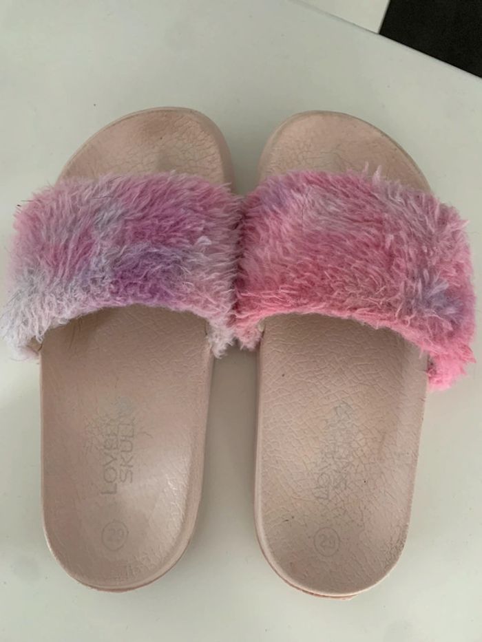 Chaussons mules fausse fourrures rose - photo numéro 2