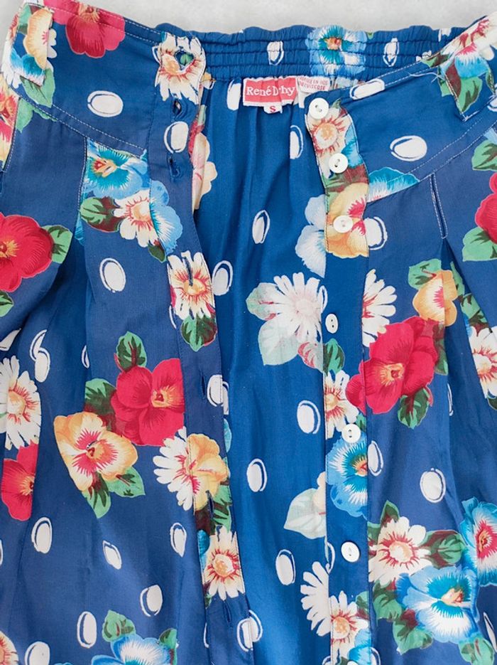 Jupe longue évasée bleu fleur multicolore vintage 70-80 / René Derhy - 34/XS à 36/S - photo numéro 9