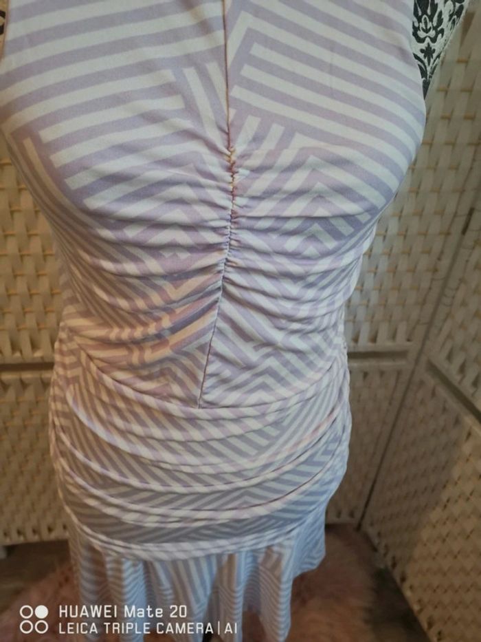 💕Jolie Robe drapée Mauve et blanc été femme TL / 40 high spirits 💕 - photo numéro 6