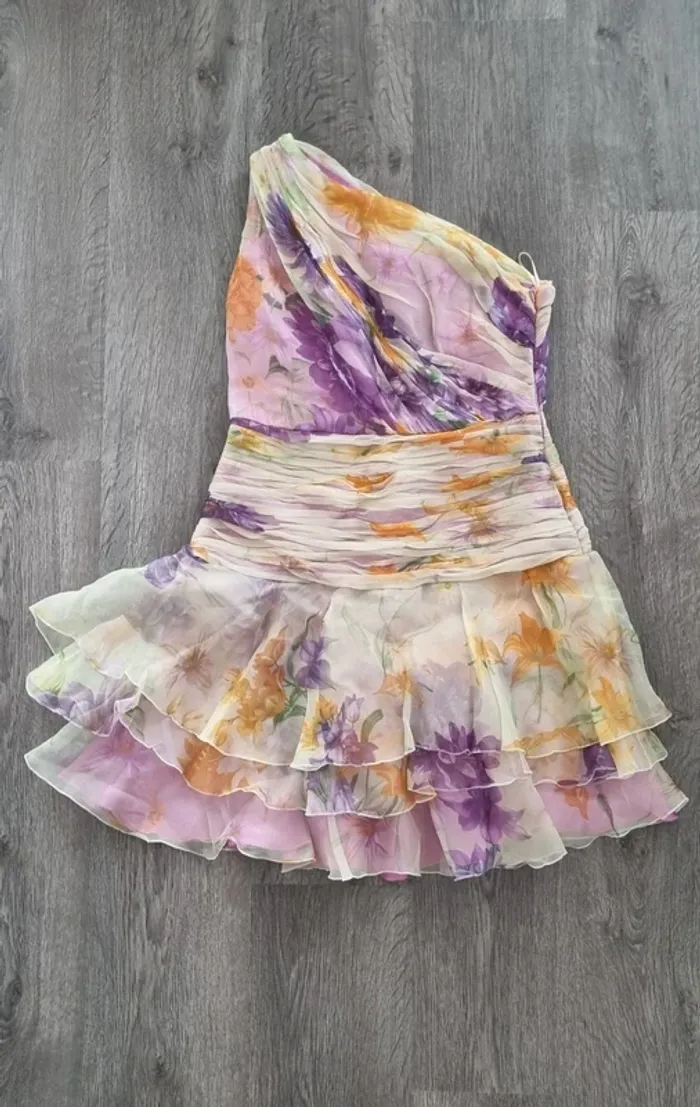 Robe courte asymétrique tulle pastel jaune et violette 40 - photo numéro 2