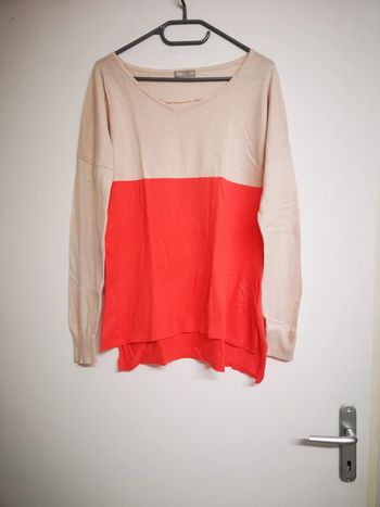 Pull printemps beige rose fushia très bon état M