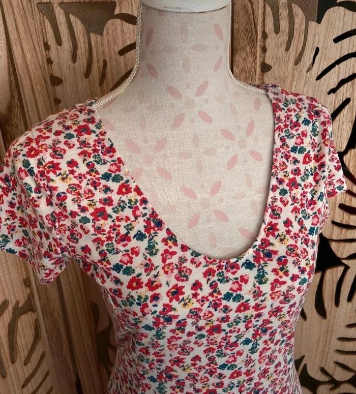 Robe col V fluide imprimée fleurie - photo numéro 3