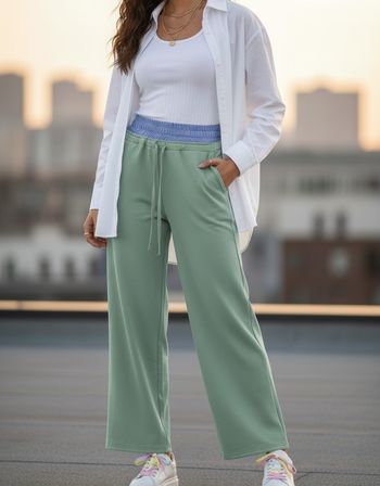 Pantalon fluide top tendance vert d'eau / vert amande