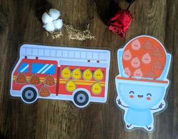 Tableau apprentissage propreté toilettes et camion de pompier grand format