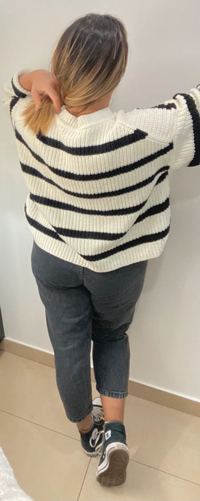 Superbe Pull Ample Crème A Rayures Taille M Et Plus - photo numéro 9