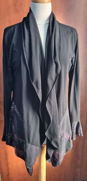 Long cardigan taille 6 noir violet pailleté