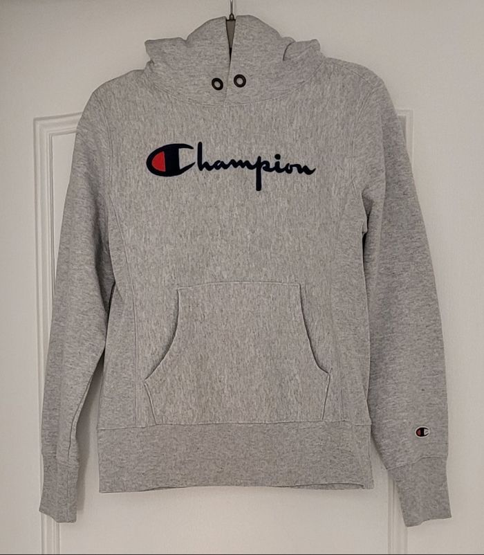 Champion Sweat Capuche TM Enfant- 9/10ans-138/143cm- Gris Chiné-Logo Brodé-Coupe Droite en TBE - photo numéro 3