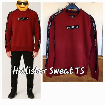 Hollister Sweat ML TS- Bordeaux-Logo Brodé Devant & Bande logo sur manches -Coupe Droite en TBE