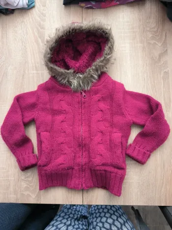 Veste laine à fourrure rose