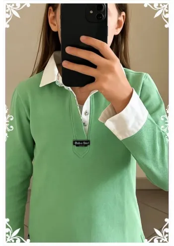 Polo fille 6/8 ans - Bilbao Original - Vert d’eau col Liberty