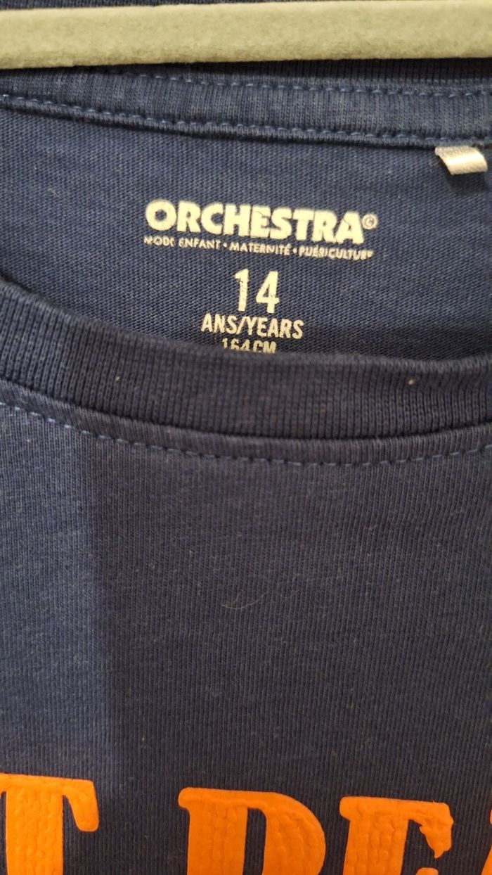 Tee-shirt manches longues bleu marine imprimé relief orange - photo numéro 4