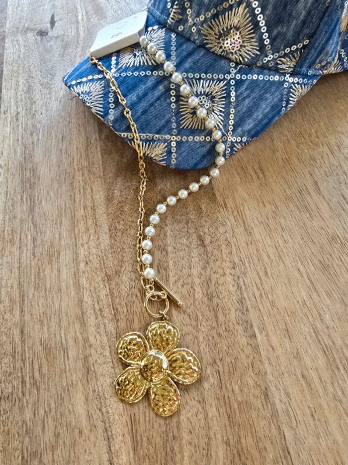 Collier fleur et perle - photo numéro 4