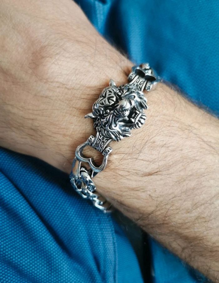 A26 Bracelet jonc gourmette tigre viking métal