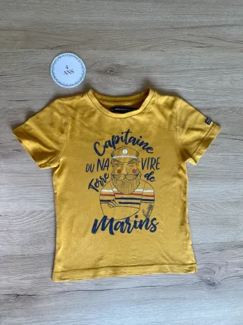 Tee-shirt manche courte moutarde flocage marin garçon 4 ans Terre de marins