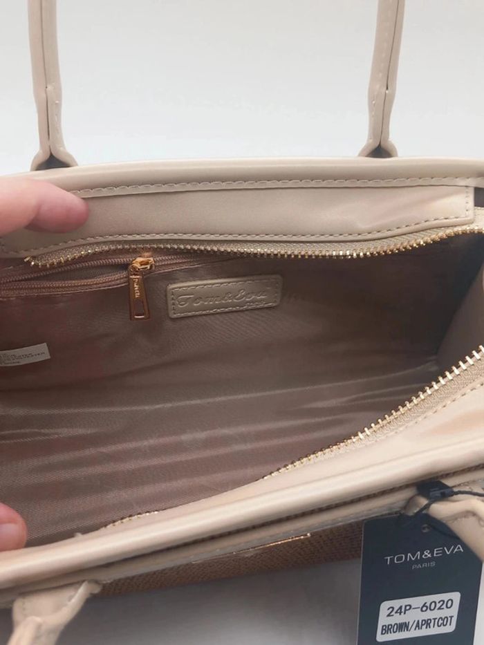 Sac à main Tom & Eva beige en similicuir et en tressé - photo numéro 6