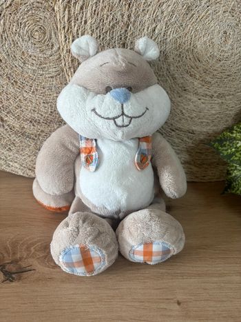 Doudou castor Charlie beige écru carreau noukies
