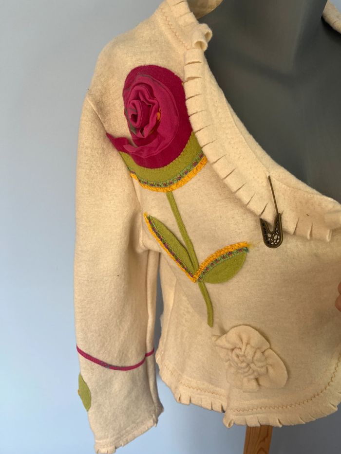 Veste blanc cassé Olivier Philips - Taille 44 - Fleurs en relief & épingle déco - photo numéro 2