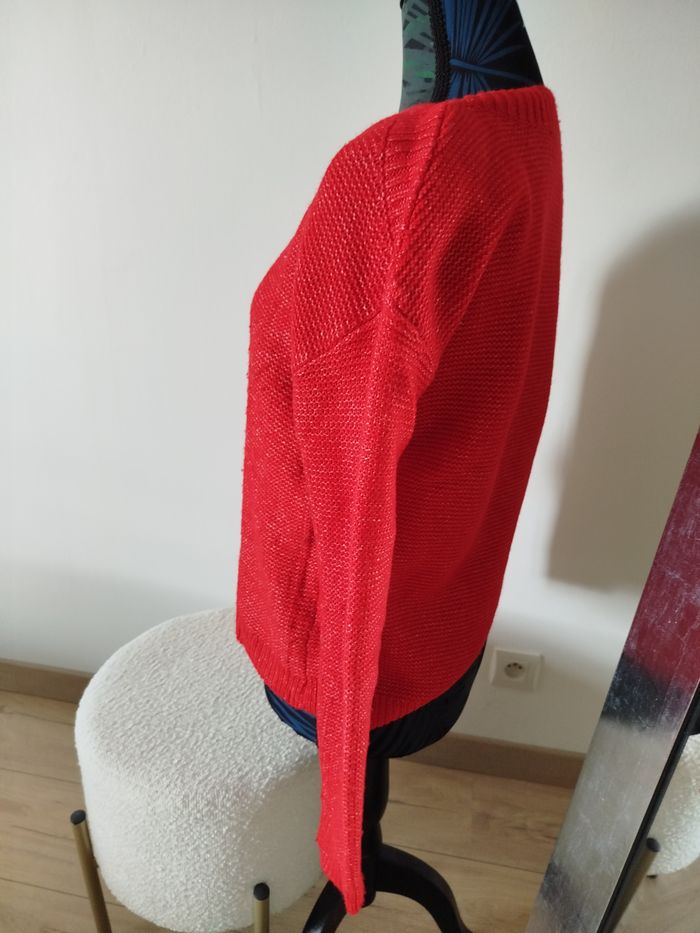 Pull rouge bouton épaule S - photo numéro 3
