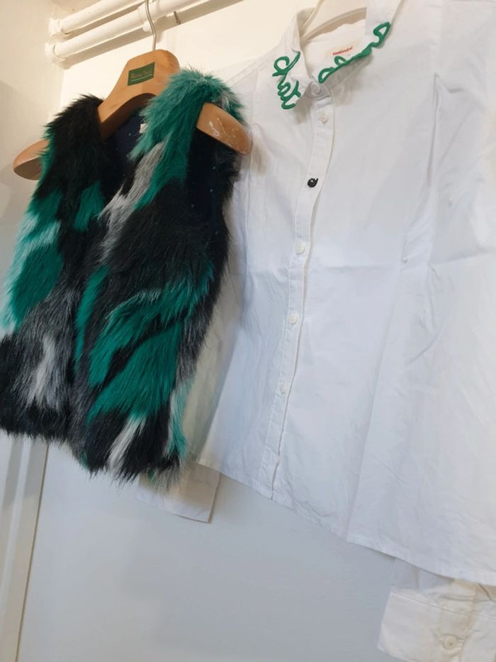 Gilet Cardigan sans manche Fausse fourrure et Chemise trapèze assortie Coton Catimini 10 ans - photo numéro 6