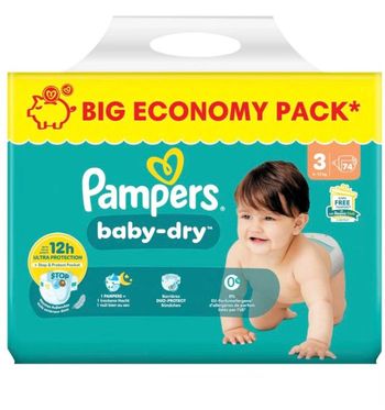 124 couches/2 paquets couches Pampers baby dry taille 3