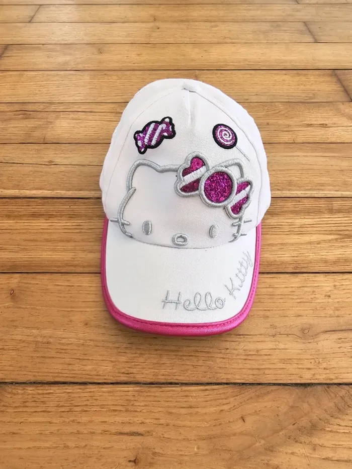 Casquette Hello Kitty Blanche et rose chat enfant 5 à 8 ans