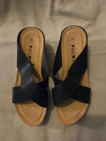 Sandales noir – Talons compensés liège