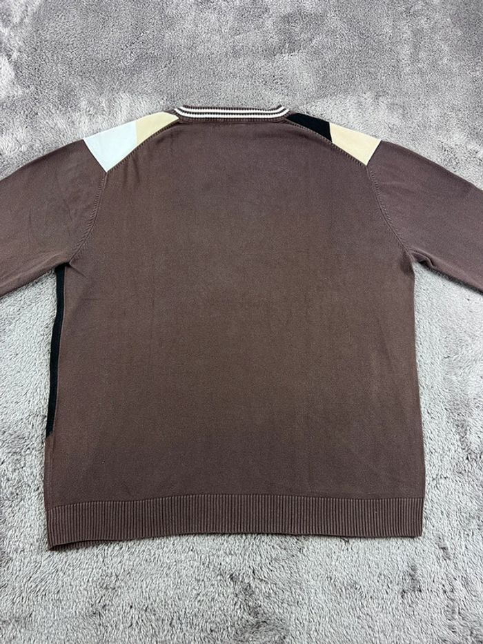 Pull Sweat col V Vintage Airness Marron Beige à Losanges 100% Coton Taille XL - photo numéro 2