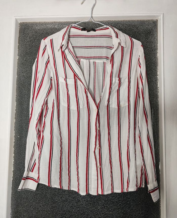 Chemisier blanc à rayures rouge et noir - Jennyfer