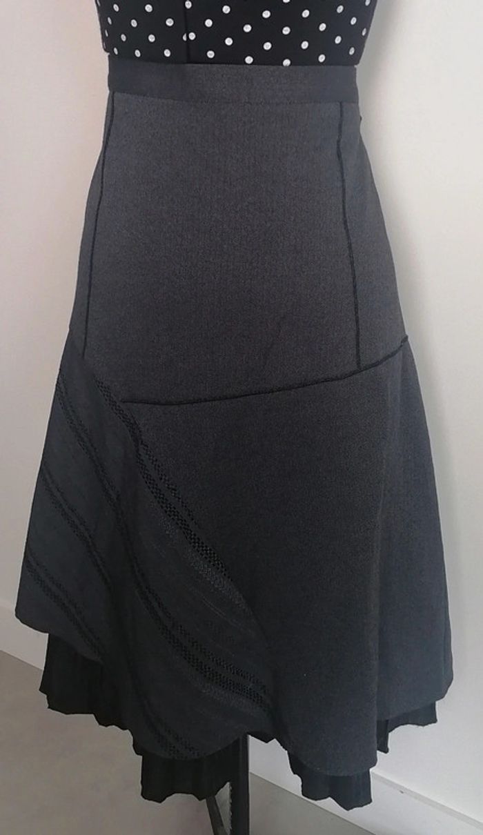 Jupe longue gris foncé broserie Taille 5XL Vintage - photo numéro 7