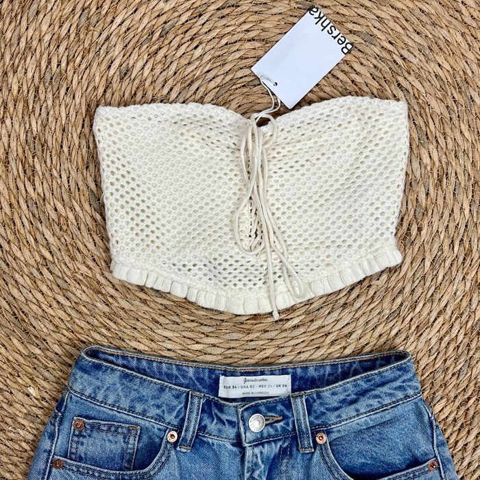 Top bustier crochet crème Bershka - taille 34 - neuf avec étiquette - photo numéro 1