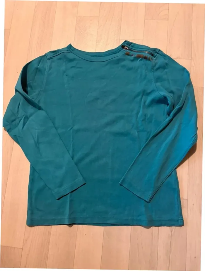 T-shirt 12 ans by kool turquoise manches longues fermeture éclair au col sur l’épaule