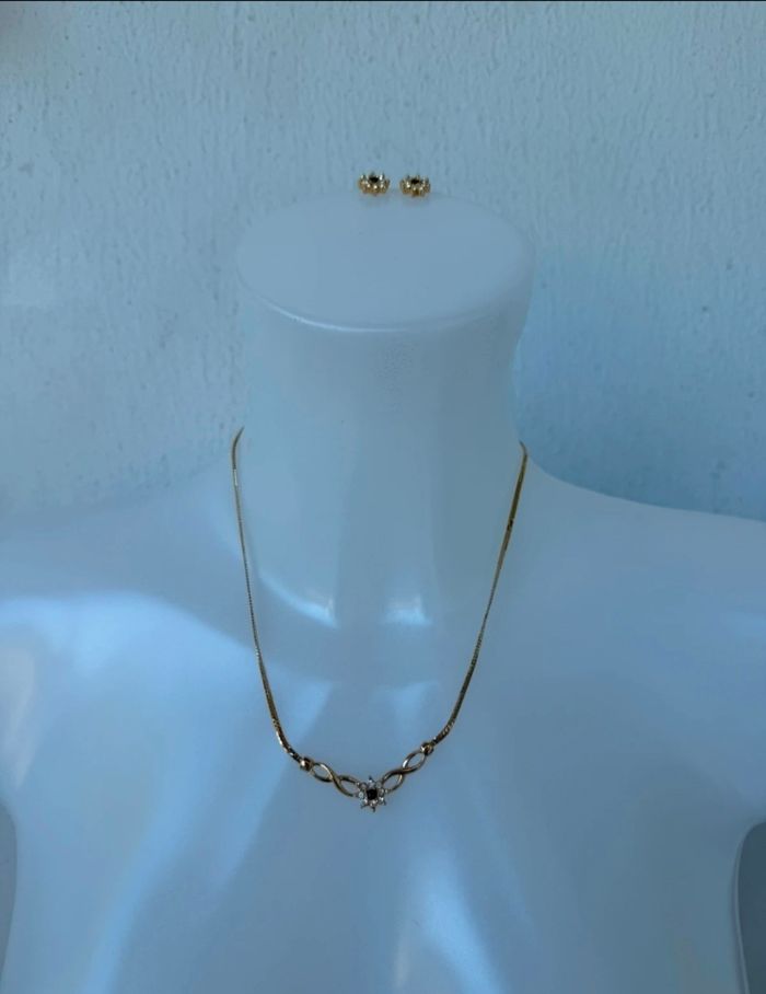 Parure collier et boucles d'oreilles doré avec pierres vintage - photo numéro 2
