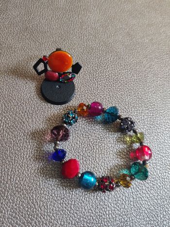 Bracelet et bague perles et strass colorés Promod