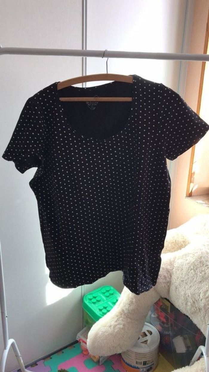 maillot manche courte noir à pois blanc