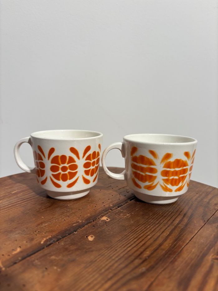Vintage ensemble de 4 tasses Sarreguemines décor orange - photo numéro 8
