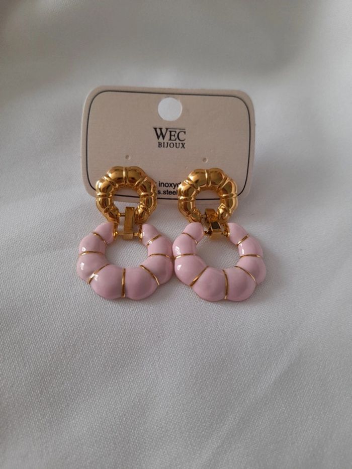 Boucles d'oreilles rose et doré neuve encore étiquetée 🏷