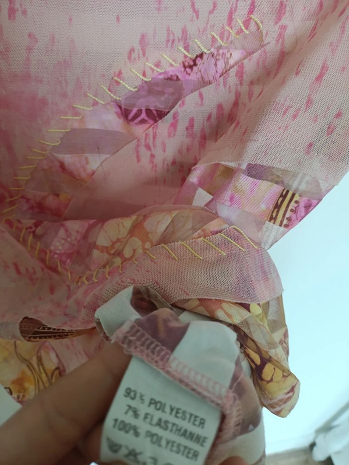 Unique Vintage Top texturé rose transparent à sequins dorés – Georges Franck - photo numéro 6
