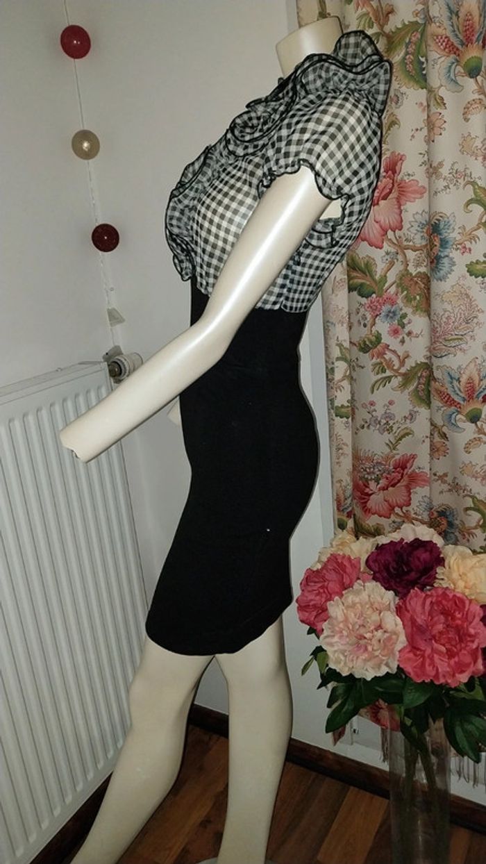 Robe rétro chic bimatiere vichy noir et blanc col jabot by Morgan état neuf taille S - photo numéro 9