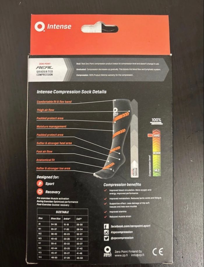 Zero Point Intense Compression Socks – Orange Taille M (neuves dans leur boîte) - photo numéro 3