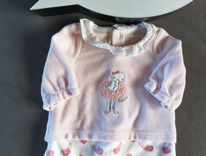Pyjama grenouillère velours Fille 0 mois Naissance Autruche Lapin câlins Mon premier major Donatela - photo numéro 3