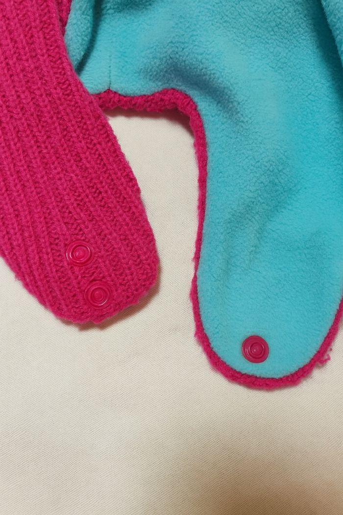 Bonnet chaud bébé fille rose fuchsia avec oreilles & visage rigolo - doublé polaire - photo numéro 2