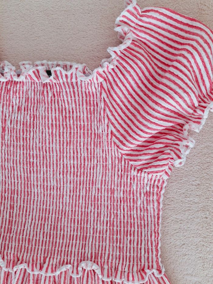 Robe manches courtes In Extenso 10 ans Haut smock en jersey texturé rayé rose et blanc - photo numéro 2