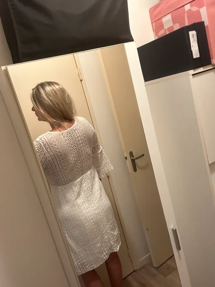 Made in italy robe blanche, crochet, dentelle, bohème chic, femme, taille 40 - photo numéro 5