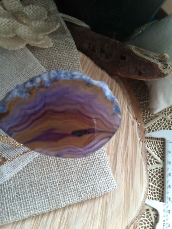 Collier pendentif en pierre naturelle d'agate violette - photo numéro 6